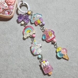 Kawaii Y2K Pastel Unicorn Rainbow Candy Keychain Cute Beaded Bag Charm Gift